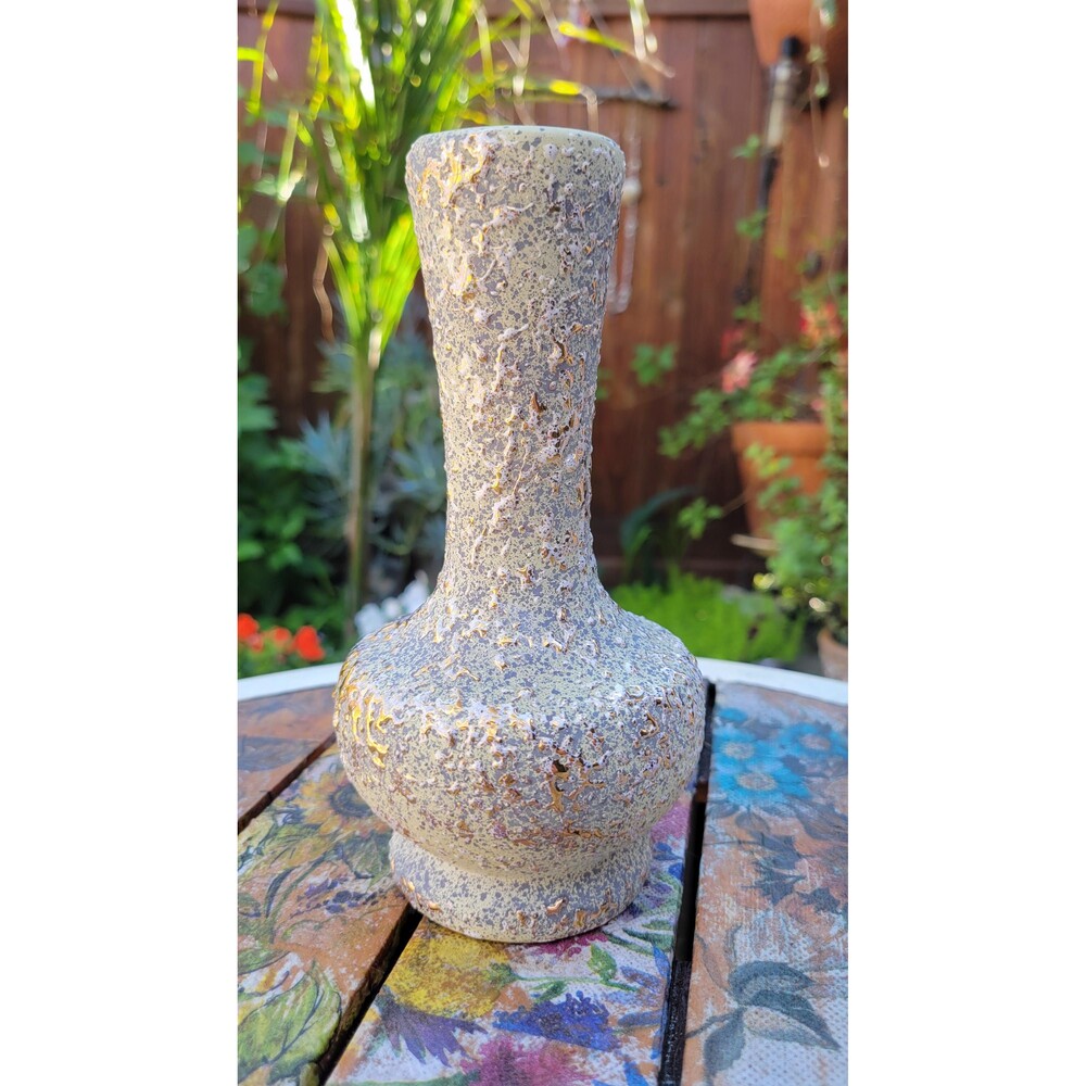 Vintage Mid-Century Modern "Popcorn" Texture Vase - 24kt Gold Splatterware